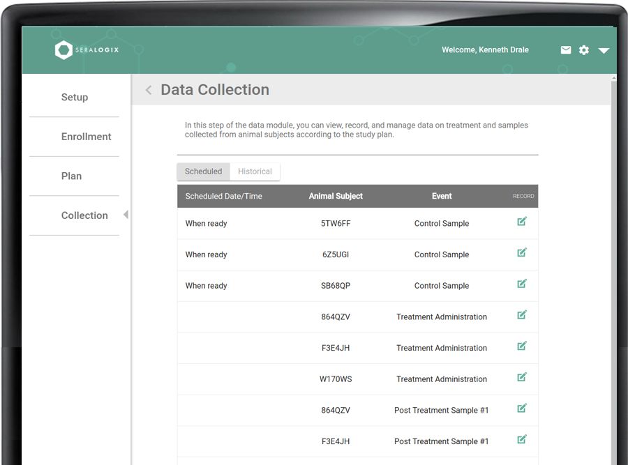 Seralogix Study Manager Data Collection main UI